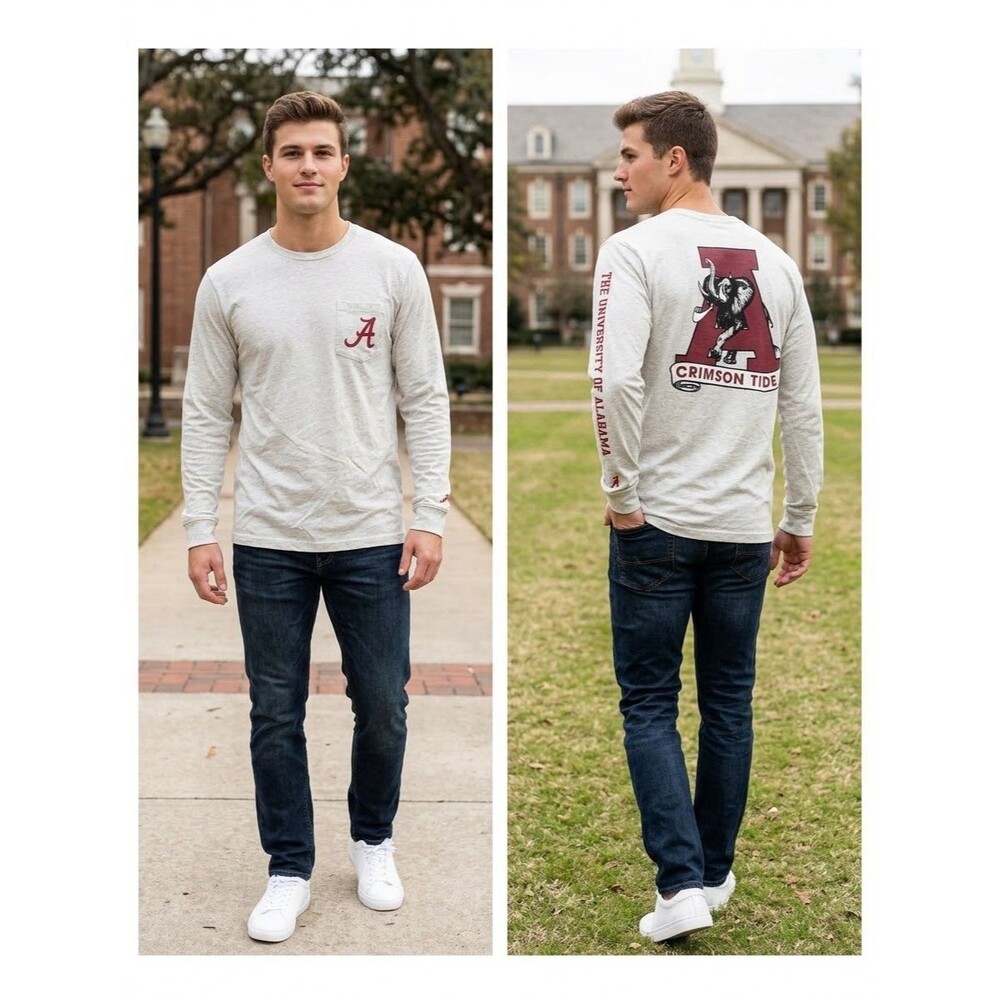 League Alabama Crimson Tide Shirt Mens XL Gray Long Sleeve Pocket Tee Big Al